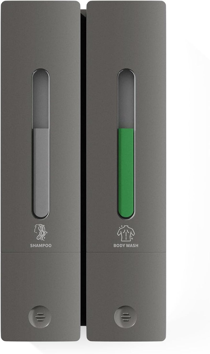 Aeakey Shampoo and Conditioner Dispenser 2-Chamber Wall-Mounted Shower Soap Dispenser, No-Drill Installation, 800ML Capacity, Ideal for Bathrooms and Hotels (Gun Grey) - Image 1